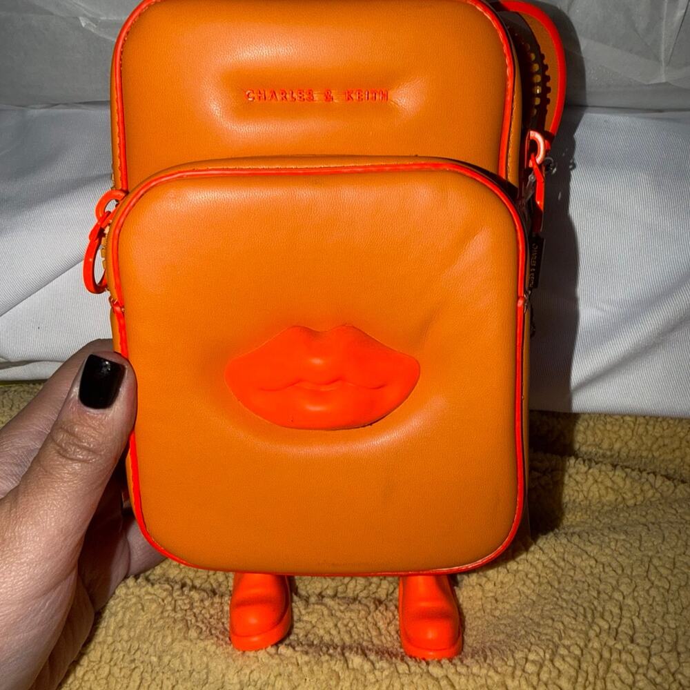 Charles & Keith Calliope Orange Lips Double Pocket Crossbody Bag